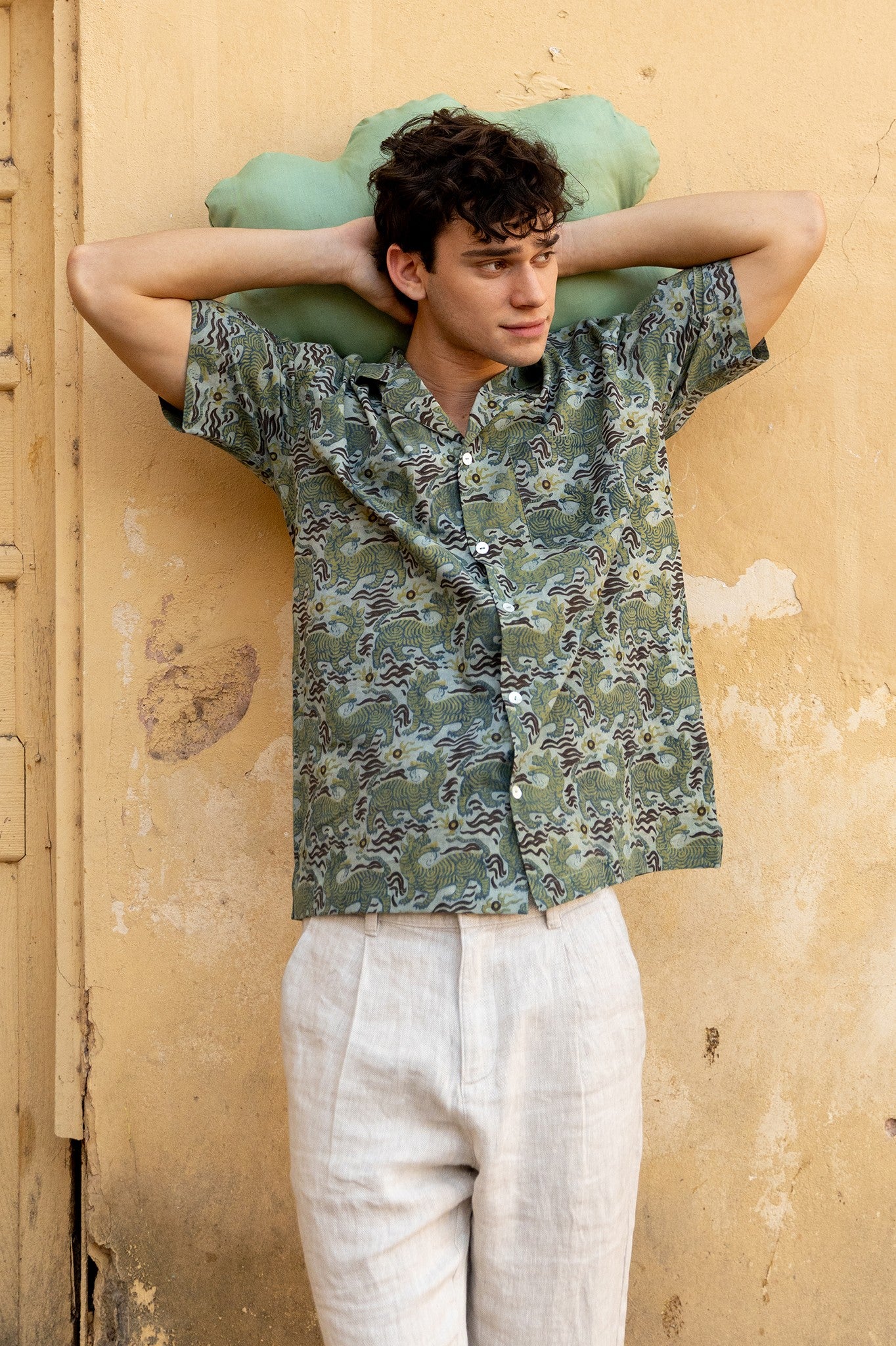 eucalyptus men's dress shirt Linen Overshirt Eucalyptus, S