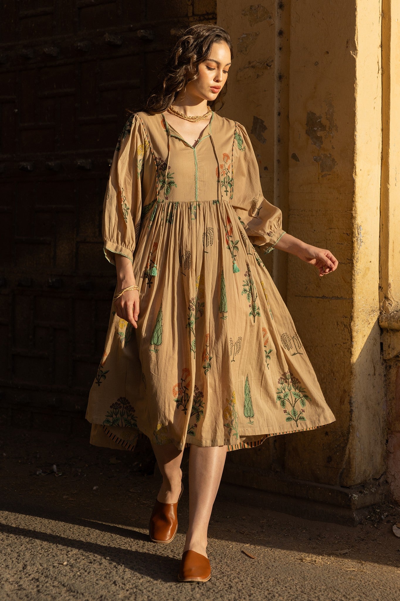 Hand-block Printed Padma Floral Summer Loungewear Dress